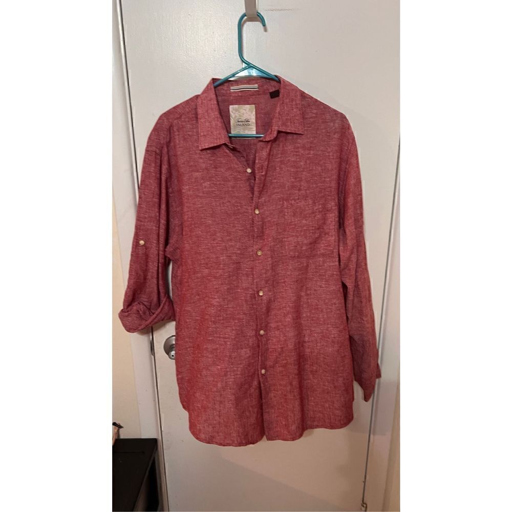 Tasso Elba Island Men's Linen Blend Long Sleeve Button Up Shirt Red Size Large